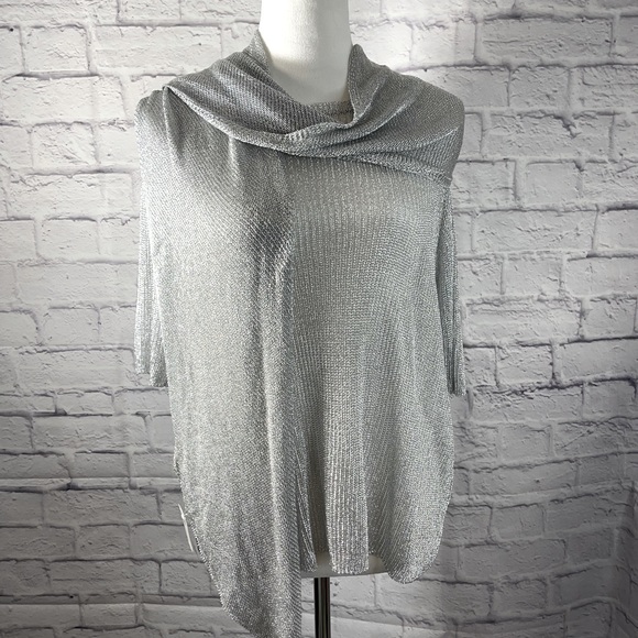 Chico’s Harbor Mesh Silver Pullover Sweater w/ Straight Silver Mesh Scarf‎ Sz 2 - Picture 1 of 14